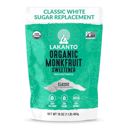 Lakanto Organic Classic Monk Fruit Sweetener with Erythritol - White Sugar Substitute, Zero Calorie, Keto Diet Friendly, Zero Net Carbs, Baking, Sugar Replacement (Organic Classic White - 1 lb)