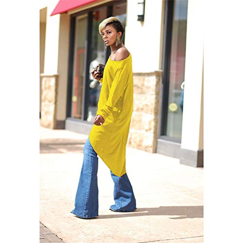 Women's Casual Long Sleeves High Low Oversized Blouse Top Loose Shirt Dress Tops(Yellow,M) #TOP3