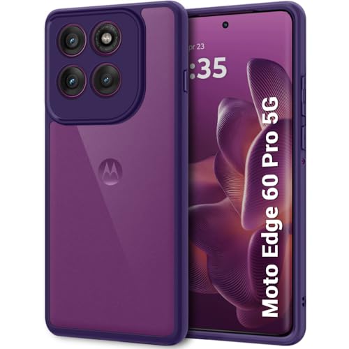 Image of TheGiftKart Hybrid Shockproof Back Cover Case for Motorola Moto Edge 60 Pro 5G | Hard Back Cover Case for Motorola Edge 60 Pro 5G (PC & TPU, Transparent Clear Back, Purple Sides)