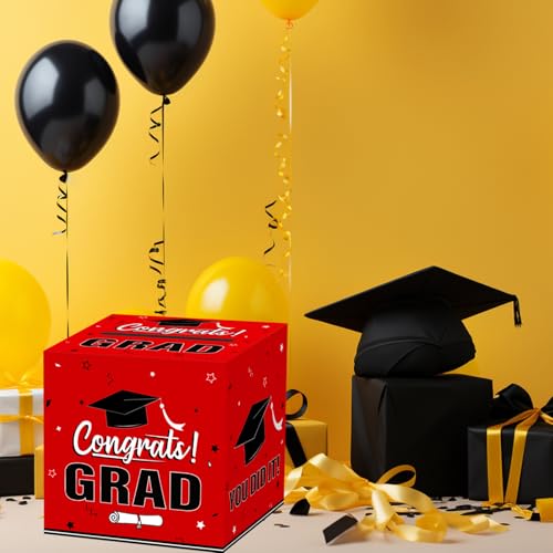 Image of Graduation Card Box 2026, Red Foldable Cardboard Card Box for Party, 2026 Graduation Party Decorations, Red Graduation box