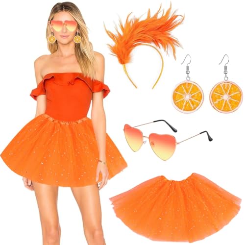 Serre-Tête Orange Carnaval Costume Fruits,Jupe Orange Femme Avec Bandeau Plume