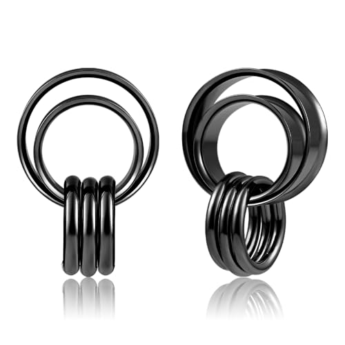 DOEARKO Ohr Flesh Tunnel mit Ringen Double Flared Ohr Tunnel Plug Edelstahl Ohr Gewichte Ohr Expander Ohrpiercing Gestreckte Schmuck für Frauen und Männer (Schwarz,10mm)
