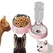 Baoblaze Double Cat Bowls Raised Cat Dish with Automatic Water Bottle,15°Tilted,2 in 1,Pet Feeder,Pet Food Water Bowl for Puppy Kitten, Pink