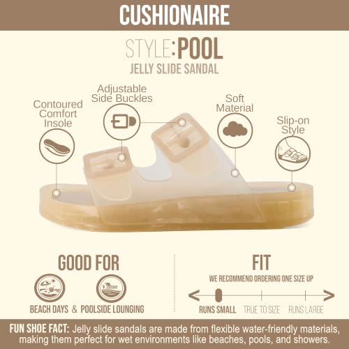 Image of CUSHIONAIRE Pool Slides for Women Water Resistant Double Buckle Adjustable Slip-On Womens Sandals for Beach Shower Casual Wear