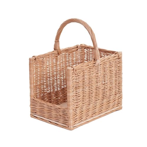 e-wicker24 Cesta de mimbre para chimenea, cesta de mimbre natural para leña, cesta de chimenea con asa (40 x 28 cm, altura 30/46)
