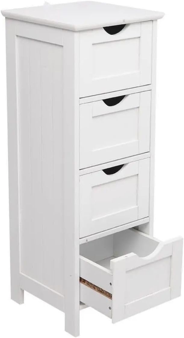 MEZHI4 Drawers Bathroom Floor Cabinet Storage Organizer White Free Standing Cabinet
