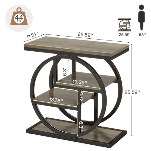 Image of Tribesigns End Table Set of 2, 4-Tier Narrow Side Table with Storage Shelves, Wood Small Sofa Side Table with Geometric Metal Frame, Industrial Bedside Table for Bedroom, Living Room, Grey