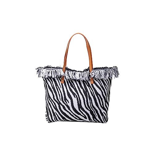 Image of CORIOS Tote Bag for Women Cute Canvas Shoulder Bag Summer Vibe Beach Bag Casual Handbag Bohemian Hobo Bag with Tassels
