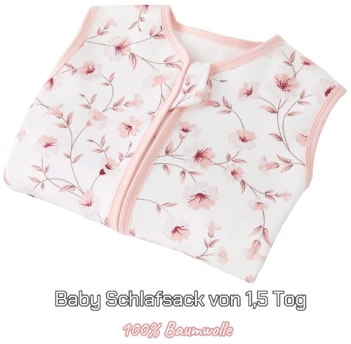 Teechodina Baby Schlafsack mit Füßen 100% reine Baumwolle 1.5 Tog Kinder Ganzjahres Schlafsack mit Beinen kleinkind Schlafanzug für Jungen und Mädchen, 1.5 Tog/Kirschblüte, 70cm/Baby Höhe 80-90cm