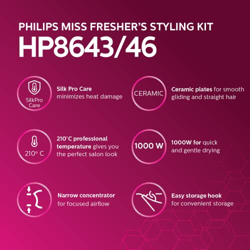 PHILIPS Miss Fresher's Straightener&Dryer Combo Kit For Everyday Styling,Multi, 1000 Watts - Image 2