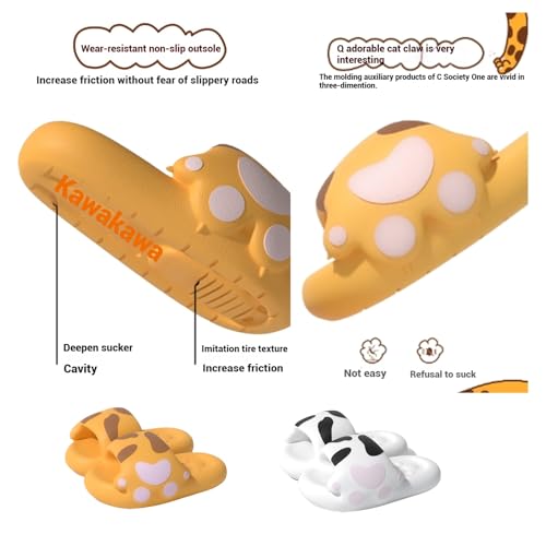 Cat Paw Slides,Women Cute Bathroom Pillow Slides Lightweight Non-slip Thick Sole Couple Shower Slippers Home Slides3