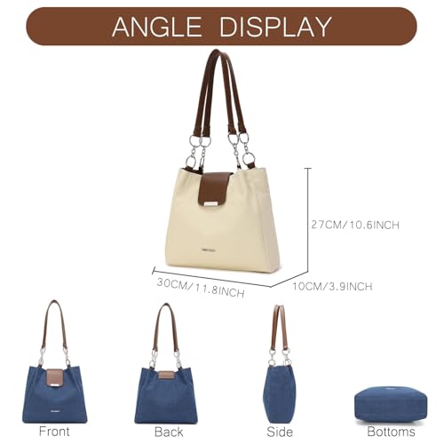 Image of BESMART Denim Tote Bag for Women, Retro Canvas Shoulder Bags with Circle Chain and PU Leather