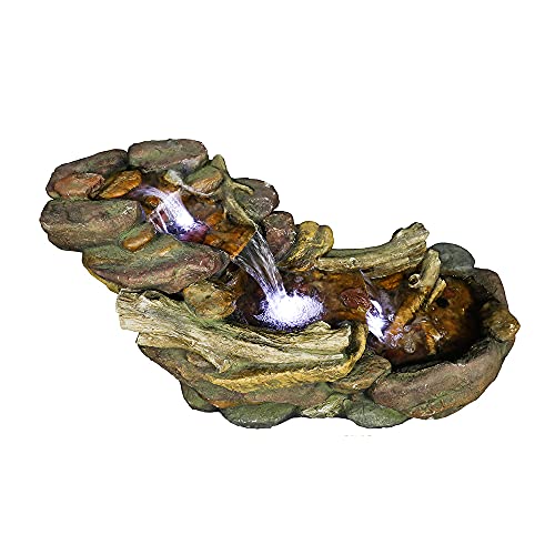 Image of SunJet Cascading Outdoor Rock Water Fountain with LED Lights - 39 inch L x 15 inch W x 19 inch H Creek Waterfall Feature for Home Garden, Yard, Patio, Deck Decor - Soothing Tranquility Floor-Standing Fountains