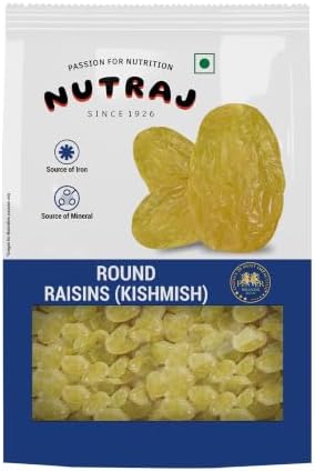Nutraj Round Raisins 500g Pouch | Kishmish | Kismis | Dry Fruits and Nuts | Grocery Items.