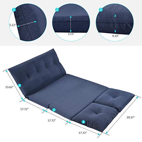 Merax Adjustable Folding Sofa Chair Lounge, Folding Lazy Sofa With 5 Reclining Position, Sofa Bed With Sponge + Steel Tube For Reading Or Gaming, Bedroom, Living Room, Balcony (Navy Blue) #TOP4