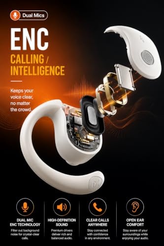 Image of Glide OWS Open Ear Wireless TWS Earbuds, Custom EQ, Bluetooth 5.4 Earphones, 50H Playtime, Fast Charging Case, 50ms Low-Latency Gaming & Touch Controls Midnight. Black