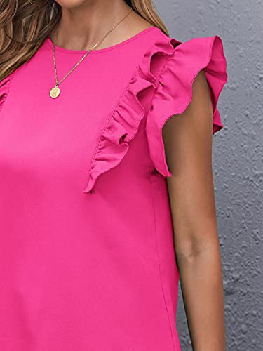 Milumia Women Elegant Ruffle Trim Butterfly Sleeve Blouse Round Neck Work Shirt Top4