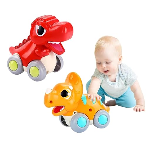Image of Kidology 2 Pack Dinosaur Cars Toy for Toddlers, Friction Powered, Pull Back, Push & Go Mechanisms, Montessori Educational Toy for Boys & Girls, Birthday Gift