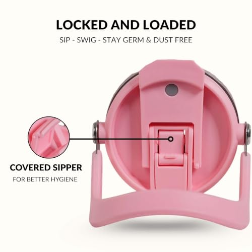 Image of Nestasia PickSip40 Tumbler with Straw & Top Handle 1.2L | Two Sided Lid with Sip & Gulp - Leakproof & Dustproof | Insulated Stainless Steel Sipper Water Bottle for Adults (Tropical Pink)