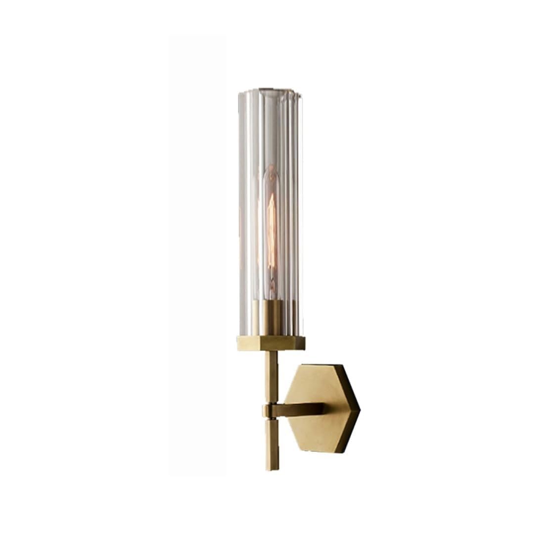 KBUUKYYXouy Wall Sconces for Bedroom Rustic Industrial Brass Wall Lamp with Tubular Clear Glass Lampshade Wall Mount Sconce for Living Room Bedroom Hallway Bedside,Black-Large(Brass,L)