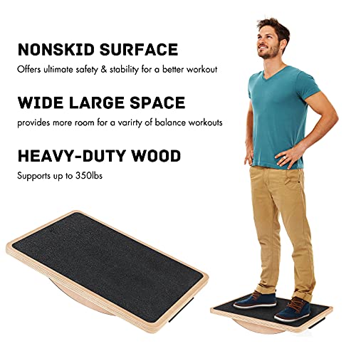 Touch-Rich Professional Wooden Balance Rocker Board - Core Strength, Stability Training，Wood Standing Desk Wobble Board - Balancing Board For Under Desk - Anti Slip Roller Board #TOP1