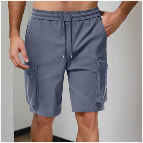 Image of Men's Cargo Sweat Shorts Casual Drawstring Elastic Waist Athletic Workout Gym Jogger Shorts with Multi Pockets