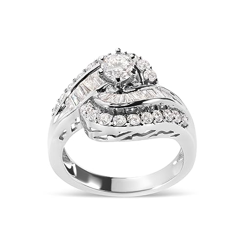 Haus of Brilliance 14K White Gold 1.00 Cttw Round and Baguette cut Diamond Swirl Cocktail Ring (H-I Color, SI2-I1 Clarity) - Ring Size 7