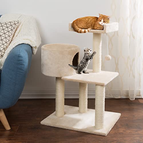 Torre para gatos 3 niveles beige PETMAKER 21x16x31 in miniatura 4