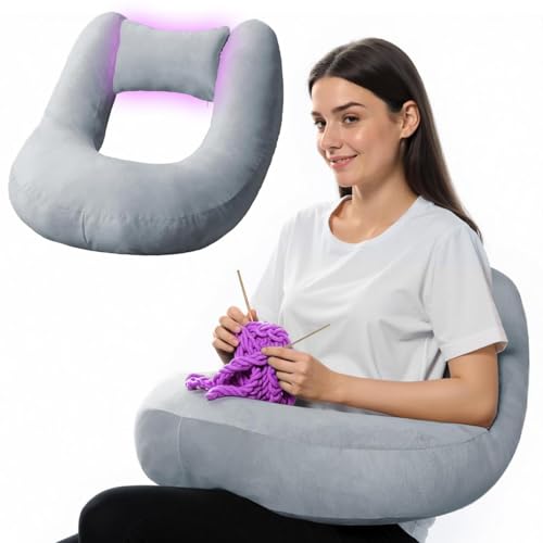 Pyurifai Crochet Pillow for Lap Support - Reading Pillow for Laptop with Extra Back Pillow for Support, Enlarged Gaming Pillow for Lap, Multi-Purpose Reading Pillow for Gaming/Working/Crocheting, Grey