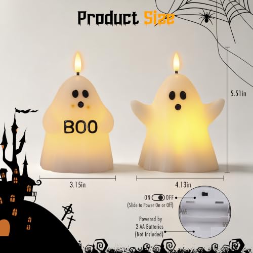 Image of Halloween Flameless Candles with Remote, Ghost Battery Operated Candles Wax | Flickering LED Fake Candle, Timer, Dimmer, Flickering Mode, Halloween Decor for Table, Fireplace, Home, Party, Festival