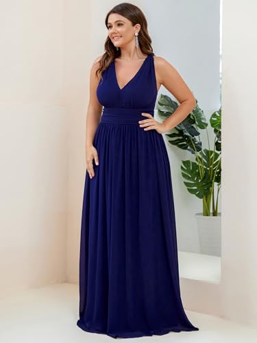 Image of Ever-Pretty V Neck Sleeveless Pleated Chiffon Maxi Plus Size Formal Dress for Women Bridesmaid Dresses 09016-DA
