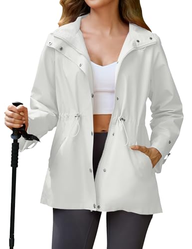 Avoogue Raincoat Women Waterproof Hooded Coats Lined Windbreaker Travel Jacket Casual Sportswear Sport Rain Jacket White S thumb #6