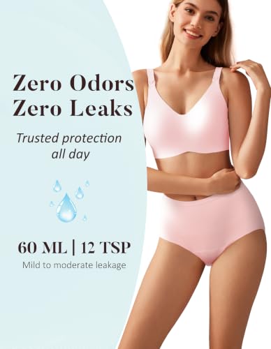 Image of AIRCUTE Washable Urinary Incontinence Protective Underwear for Women Leak Proof Absorbent Reusable Panties 60ML 1 Pack (Pink, Large)