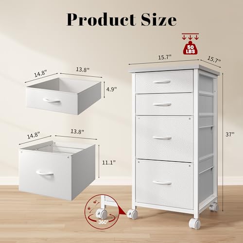 Image of DurayLoly 4-Drawer Rolling File Cabinet Fits A4 Letter Size For Home Office