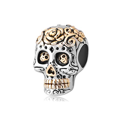 FGT Women Sugar Skull Charms Compatible with Pandora Moments Bracelets Dia de los Muertos Christmas Birthday, Rose