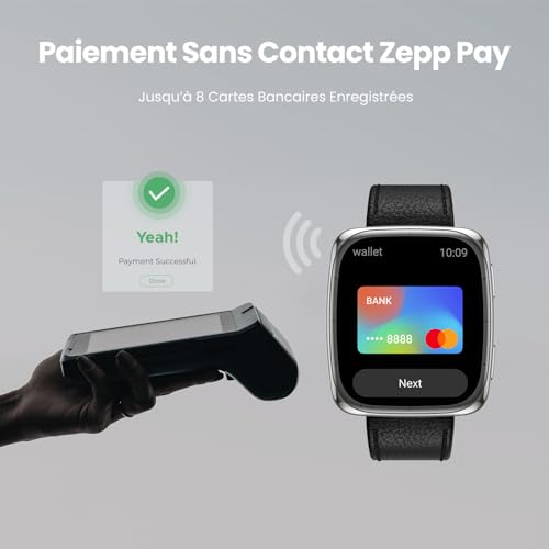 Amazfit Active 2 Premium Square Montre Connectée Homme Femme, 43mm, NFC, GPS, Cartes, Écran AMOLED 1,75", Autonomie 10 Jours, 160+ Sports, Étanche, Suivi Cardio & Sommeil, pour Android & iPhone