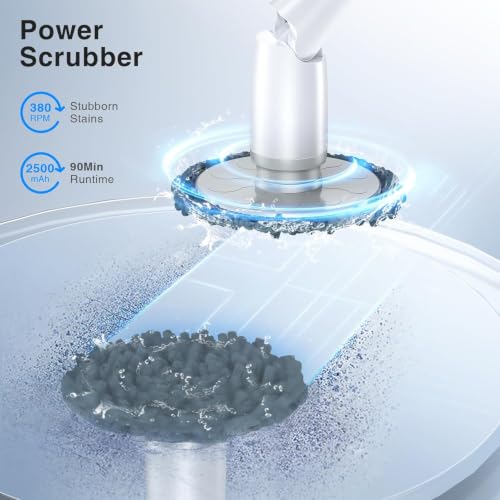 LABIGO Electric Spin Scrubber LA1 Pro, Cordless Spin Scrubber with 4 Brush Heads and Adjustable Extension Handle, Power Cleaning Brush for Bathroom