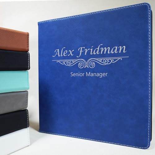 Custom Engraved 3 Ring Binder Slant D Ring Personalized Portfolio Organizer with Pocket Business Card Slots