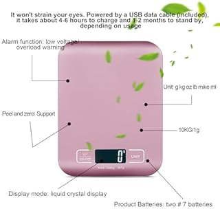 Bilancia da cucina digitale, 10 kg/1 g, ricaricabile USB, bilancia da cucina digitale con display LCD e funzione tara, bilancia da cucina professionale con cavo di ricarica (oro rosa)