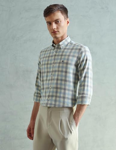 Image of Arrow Sport Men Slim fit Cotton Checked Long Sleeves Spread Collar Shirt