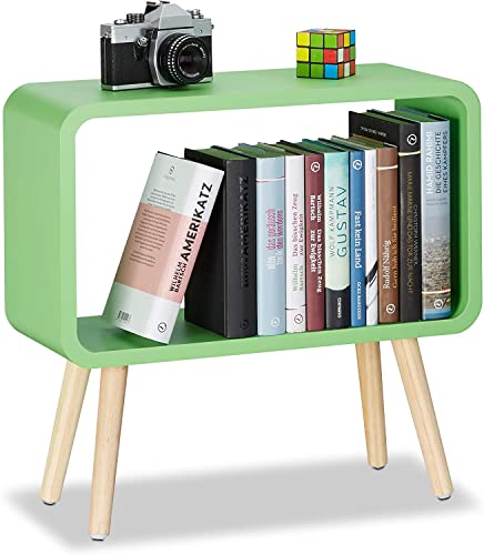Image of Device Bas With Brown Art Shoppee Bookcase Nightstand Side End Table Bedroom: Night Stand Bed Side Coffee Table Living Room Bedside Small Spaces Magazine Stand With Storage Engineered Wood (Green)