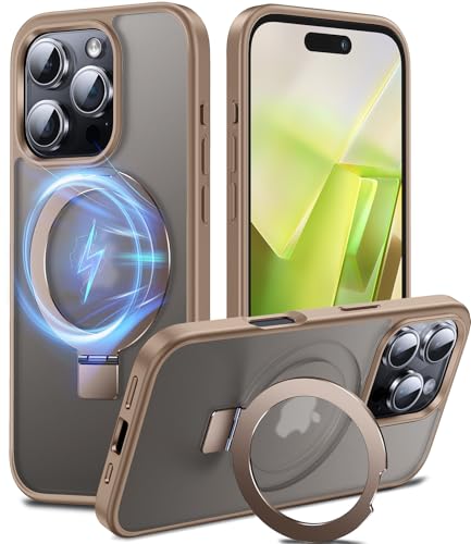 Coque silicone iPhone 16 Pro Max magnétique antichoc militaire béquille or désert