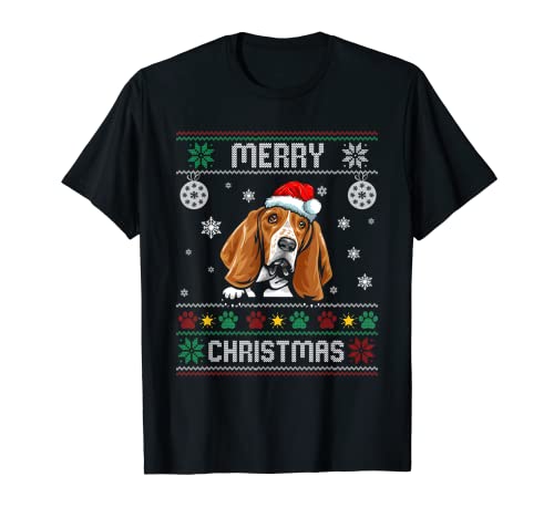 Feo Feliz Navidad Basset Hound Perro Navidad Perro Amante de los perros Camiseta