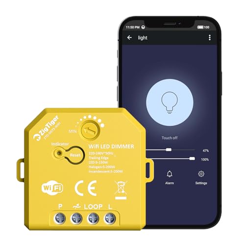 ZigTiger WiFi LED Dimmer, Intelligenter Wlan Dimmer, Kein Neutralleiter nötig, Hausautomatisierung, Kompatibel mit Alexa & Google Home, iOS Android App, Kein Hub erforderlich, Dimmbare Lichter