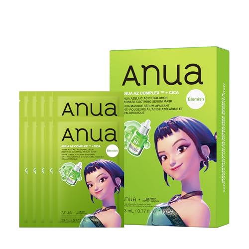 Anua Azelaic Acid Hyaluron Redness Soothing Serum Mask, Face Mask for Sensitive Skin, Blemish Care, Moisturizing Sheet Mask, Korean Skincare, 10 Sheets