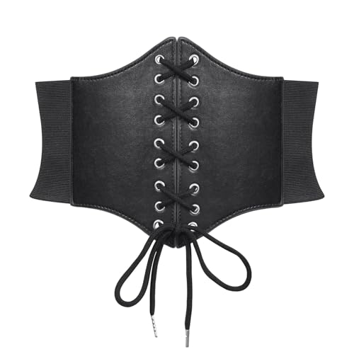 Waist Wow Damen Tied Waspie Gürtel,Breiter Schnürgürtel Korsett Elastische Taille Gürtel Karneval Kostüm, Schwarz, Fit Taillengröße 70cm-76cm
