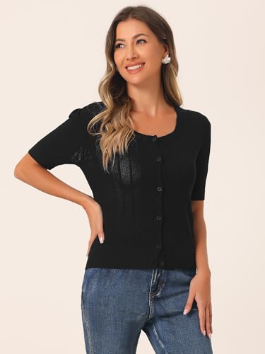 Image of Allegra K Short Sleeve Cardigan for Women's Casual Crochet Knit Button Up Bolero Sweater Tops