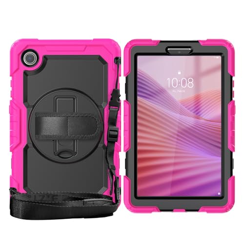 Funda para Lenovo Tab One 8.7 con soporte giratorio y correa rosa