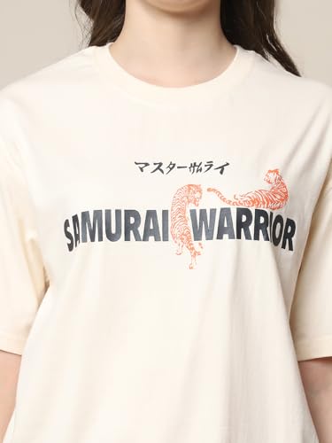 Image of Fabflee Oversized Cotton Baggy Drop Shoulder Graphic Tee with Half Sleeves | Korean Casual Loose T-Shirt for Women