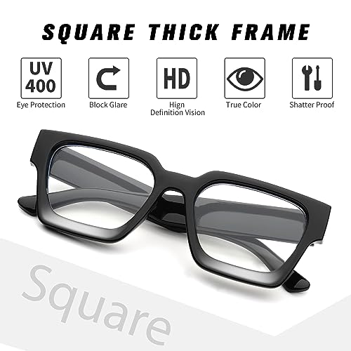 Image of Braylenz Square Thick Frame Blue Light Glasses for Men Women Fashion Clear Computer Eyeglasses